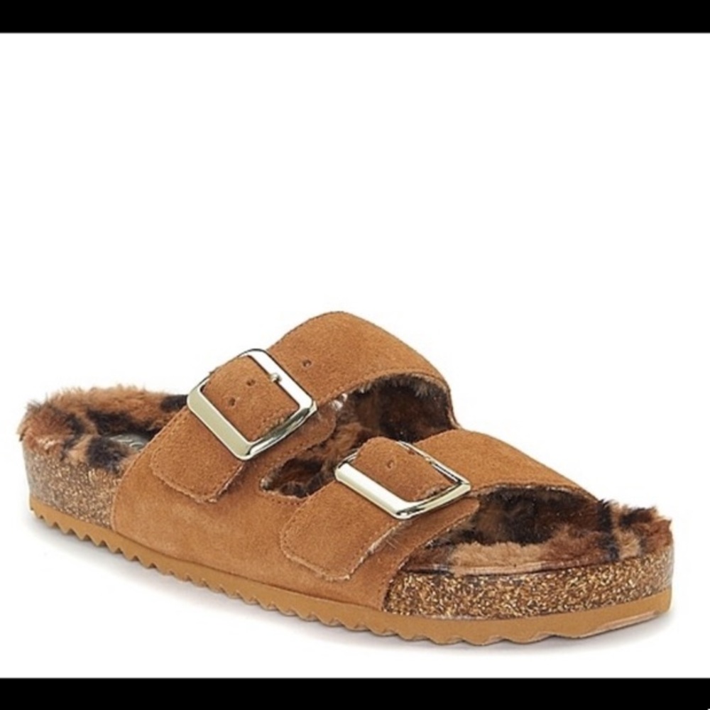 Vince Camuto Tan Sandals with Gold Buckles
